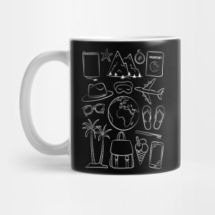 Wanderlust traveling art. Cheerful traveler white outline illustration Mug